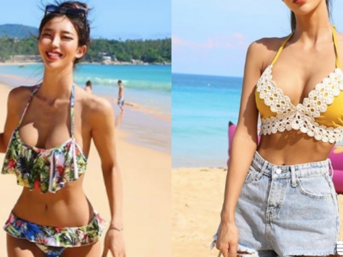 頭燈比太陽閃！「巨乳長腿正妹」沙灘曬比基尼，不科學「飽滿頭燈」遊客視線逐漸母湯！
