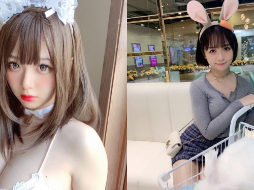 若隱若現最讚！兔兔餐廳裡出現「甜美萌妹」，巨乳弧度衣服根本包不住！