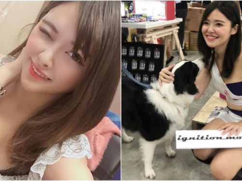 狗狗好識貨！展場正妹「魏檸」工作時被狗親 誰看了不想靠上去～