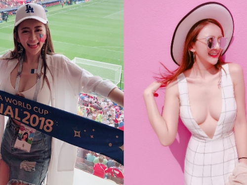世足決賽驚見「台灣之乳」　巨乳正妹露深溝為法國加油！衣服尺度都不合理啊！