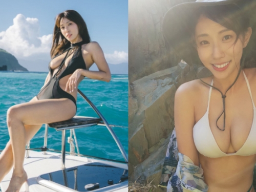 「陽光美女」率先掏出軟嫩雙峰，「完美弧形」在海上漂著超養眼