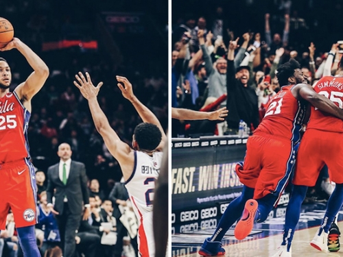 爽到像奪總冠軍！「76人姆斯」西蒙斯飆進生涯首顆三分，全隊瘋狂簇擁慶祝