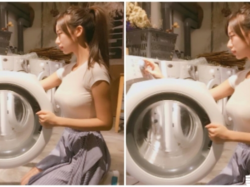 甜美正妹跪地開洗衣機　「渾圓胸型」完整呈現，IG露乳照也好殺喔！