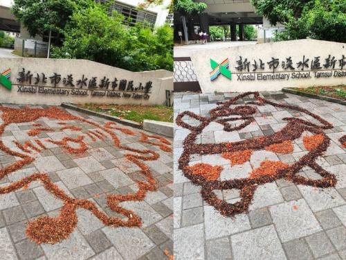 高手在民間！淡水校園驚見「落葉畫家」 引上萬人朝聖