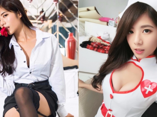 白襯衫窄裙「性感OL」解扣露溝好誘惑！角色扮演化身爆乳小護士！