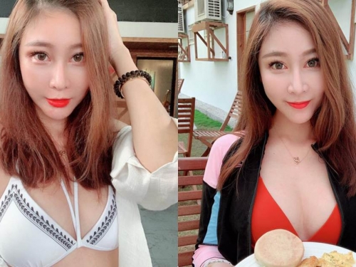 正妹「Lia 甜芯」吃早午餐深溝滿滿，深紅爆乳裝「曲線辣翻」！