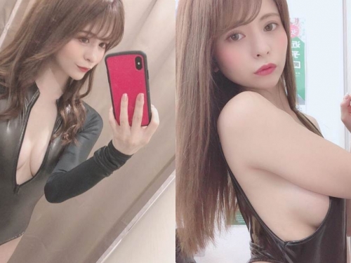正妹黑色連身裝「火辣中路大開」，渾圓雙乳超級犯規啊！