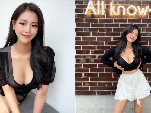 熱愛穿黑色的「緊身裝爆乳妹」，戶外捧胸畫面太辣了！
