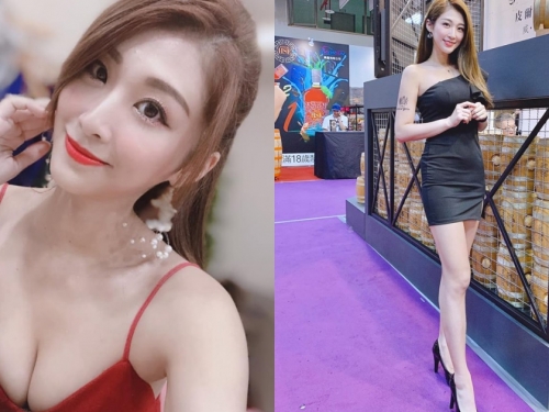 展場上的長腿美景！「Sharon雪倫兒」甜美清新笑容讓人戀愛，美胸美腿也是神助攻！