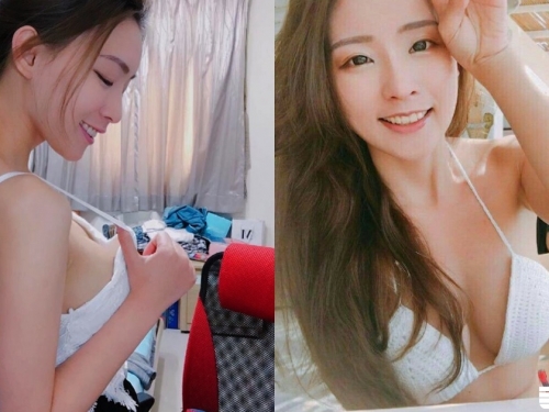 再往下拉一點！正妹喬肩帶裡面「疑似上空」，「誘人美乳」讓人好想一探究竟！