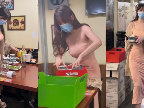 光看就飽！餐廳「正妹服務生」超貼身洋裝透出飽滿乳量