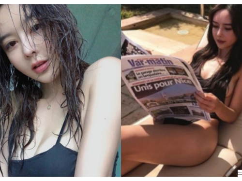 背心濕身太性感啦！「長腿正妹」國外解放曬身材，「溢乳比基尼」讓老外都看傻了眼！