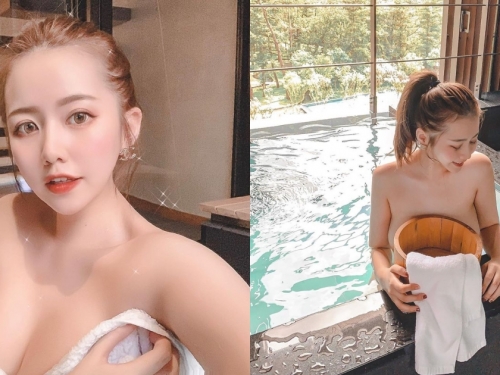 醫美診所老闆娘「bambi」泡湯不遮羞，渾圓美胸在浴盆後若隱若現superhot！