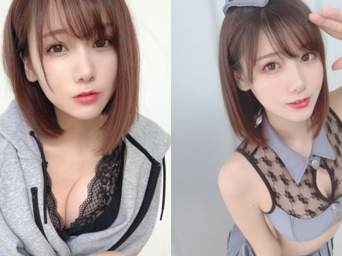 短髮女Coser「帽T外套下暗藏美乳」，超深長乳溝「弧度辣翻」！