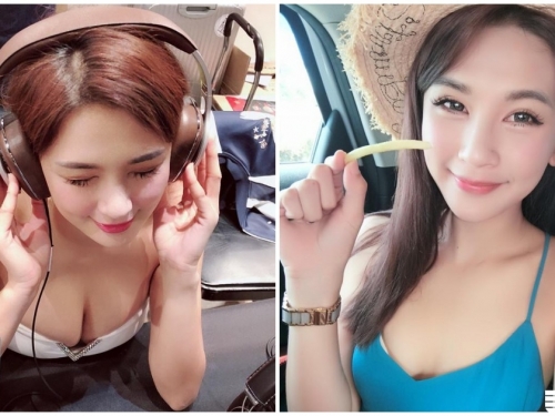 正妹聽音樂洋裝快滑落，飽滿美乳蹦出來，邪惡角度真的好養眼！