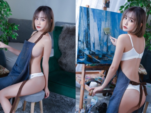 「奔放小畫家」解放內衣求靈感，「鮮嫩美乳」從旁溢出超犯規