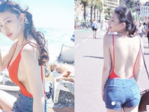 這樣穿合法？街頭「白嫩美乳正妹」布料少少「側邊掉出來」！背後的大片肉色也超猛啊！