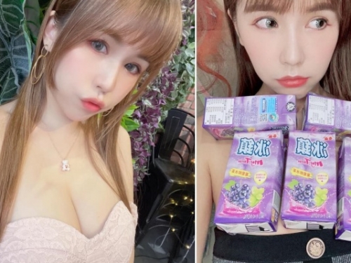 JKF 女郎「甜心Q匠」化身「行走的飲料架」！一次放 5 瓶畫面讓人看呆