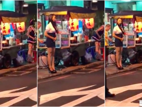 神到啦！深夜路邊攤驚見「制服辣妹」彎腰招呼客人！「身材火辣」引發網友討論！