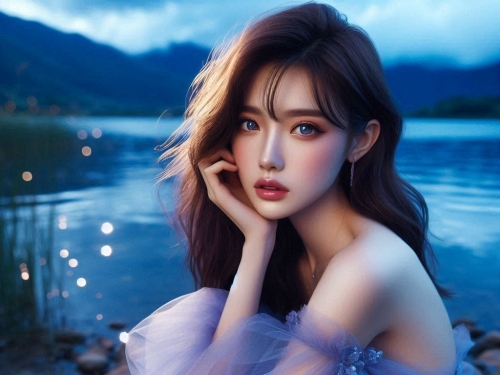 湖畔巧遇妹子