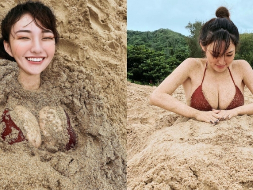沙子也埋不住「Donna 奶妹」胸前雄偉的兩粒　豪邁乳量攻佔海岸線