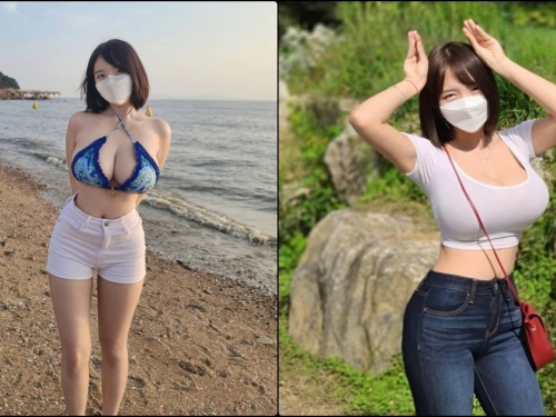 海邊「極品天菜美女」豐滿事業線好壯觀！超強大「飽滿威力」畫面太兇猛了