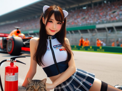 賽車場上可愛的貓咪&amp;妹子