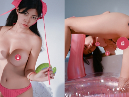 美乳女神「語瞳」被富豪包泳池私會，「脫下奶罩」挑戰不射才能插！