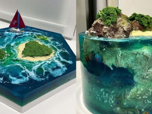 今晚，我想來一片海洋！超真實「海島蛋糕」...網心動喊：有小美人魚能吃嗎