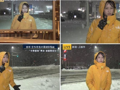 美女主播暴雪中連線「冷到不想笑」 網讚：臭臉更正