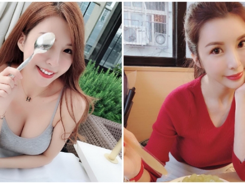 氣質「爆乳正妹」餐桌上向前傾露出深邃事業線，濃濃奶香畫面讓人胃口大開