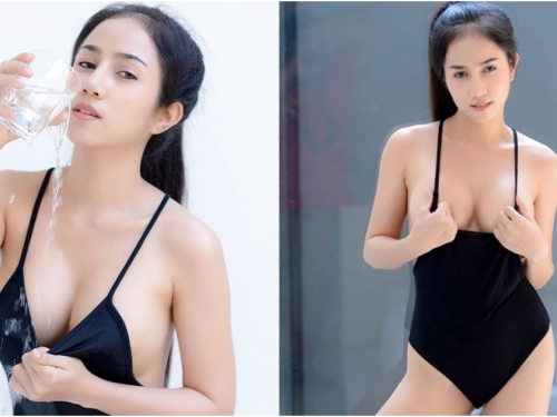 長髮美乳妹性感韻律服「鮮奶爆出」，喝水外露渾身濕透太騷氣啦！