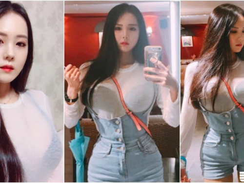 「小臉大奶妹」好兇啊！「巨型肉球」撐開衣服！連斜揹帶都被擠到變形...