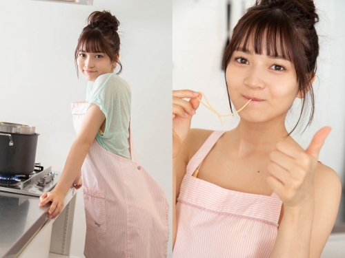 清純萌妹子「黒嵜菜々子」爆乳下麵給你吃　圍裙裡面「只穿內衣」讓人看了好餓