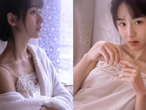 「仙氣少女」床上姿態太撩人，「骨感香肩」還藏性感豪溝