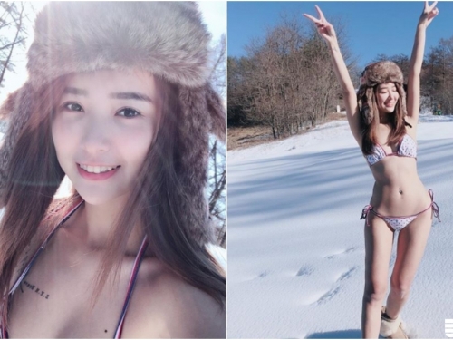 台灣妹子「雅涵Kimi」真的好狂～「雪地裡的比基尼」挑戰極限，讓人大飽眼福