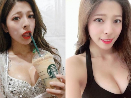 正妹Anna喝星巴克「乳量爆出」，火辣爆乳裝看了超解渴！