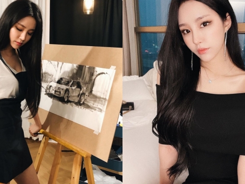 美豔正妹畫家「Helen」挺胸作畫，「雄偉的車頭燈」變成焦點！