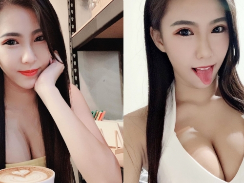 正妹「釉釉Emily」喝咖啡時超爆乳，胸前深溝「陰影特別深」！