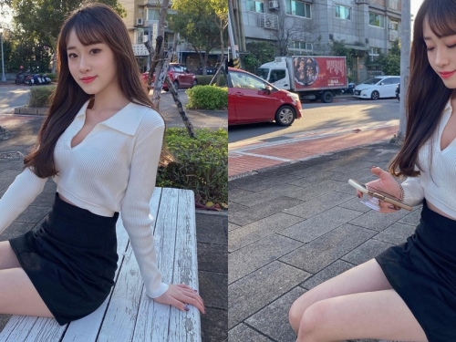 公園驚見短裙正妹！甜心美少女「陳0」黑色緊身裙「纖細水蛇腰」超強大！