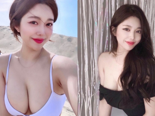 在沙灘自拍的「超兇比基尼妹」，「渾圓大乳球」好顯眼呀！