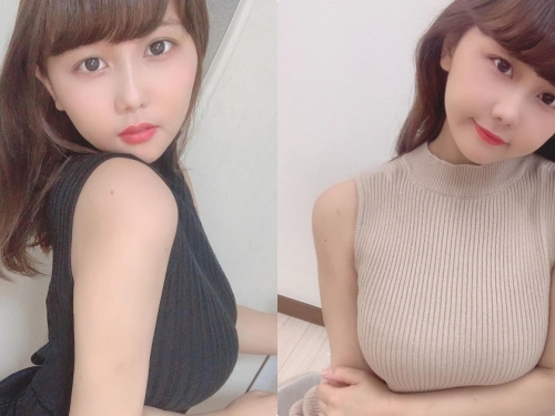 嫩妹「ななちゃ」側面胸型超凸兩顆，「雄偉山峰」發育太好啦！