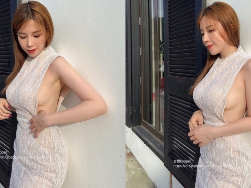 洋裝設計太邪惡！「美乳正妹」吉寶甜笑秀半顆雪球，大片側身白嫩肌膚露出！