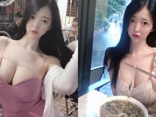 大奶正妹shababy「騷氣吃米粉」，邪惡深溝「畫面好震撼」！