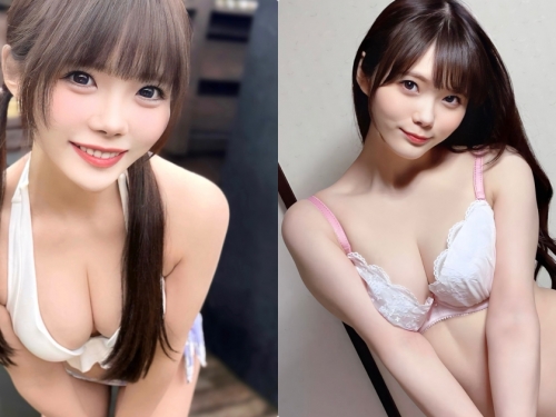 雙馬尾美少女「美乳超飽滿」，甜美感內衣「深溝好養眼」！