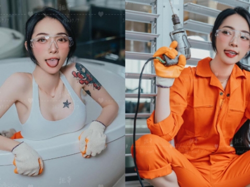 正妹維修員「飄哥」工作服下超誘人，「掏乳甜笑」粉絲求「修肝」！