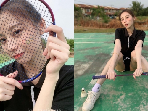 野外球場出沒「真理褲露嫩腿」白皙窈窕正妹，俏皮揮拍甜喊：我也想參加奧運