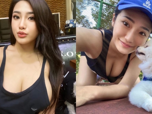 東吳正妹學姊「陽明爆乳遛狗」！超兇猛小背心藏不住「渾圓雙球」好吸睛！