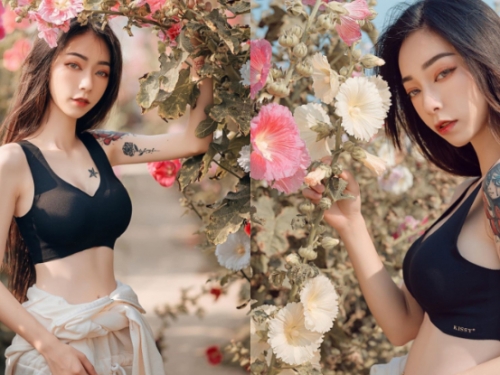 有殺氣！個性正妹「蔡飄」花叢中挺白嫩美胸，銷魂電眼立馬殺出一條狂粉路！