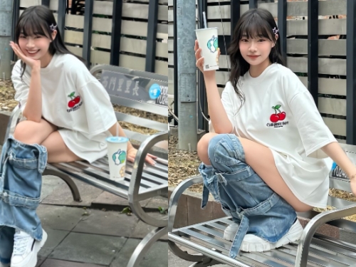 大亮點！悠閒正妹「苡昕」褲襠消失術，「白嫩蜜大腿」閃瞎路人！